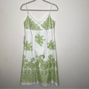 Ann Taylor Spaghetti Strap Paisley Green and Ivory Dress 6
